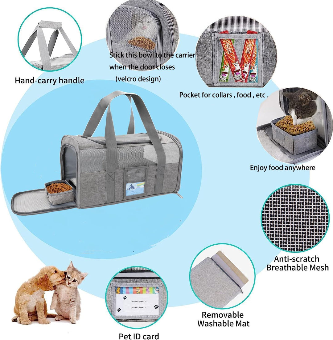 Transportbox Katze Hund,Tragbare atmungsaktive Reisetasche Airline Approved Faltbare Hundebox für Ha