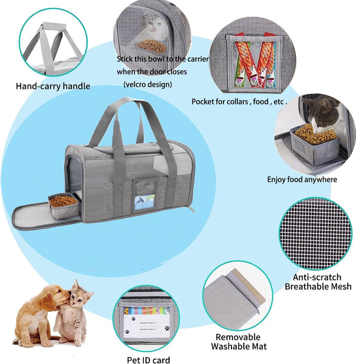 Transportbox Katze Hund,Tragbare atmungsaktive Reisetasche Airline Approved Faltbare Hundebox für Ha