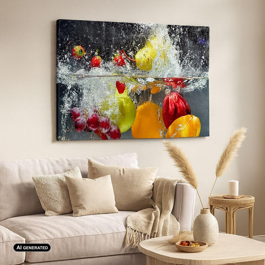 Bilder auf Leinwand Früchte Wasser Spritzer Essen Leinwandbild 70x50cm Wandbilder Dekoration Wohnzim