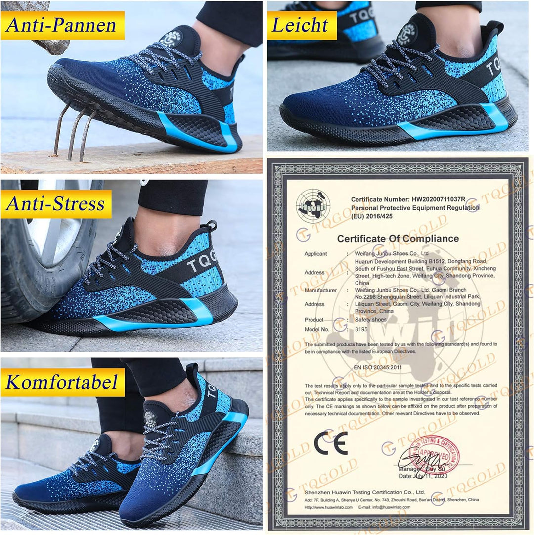 AONETIGER Sicherheitsschuhe Herren Damen Leicht Arbeitsschuhe Stahlkappe Sportlich Schutzschuhe Atmu
