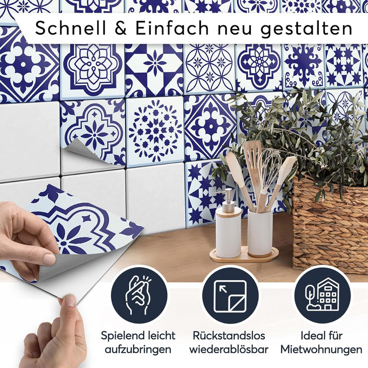 20 Stück Fliesenfolie für Bad und Küche 20x20 cm - Mosaikfliesen, Fliesensticker - selbstklebende Fl
