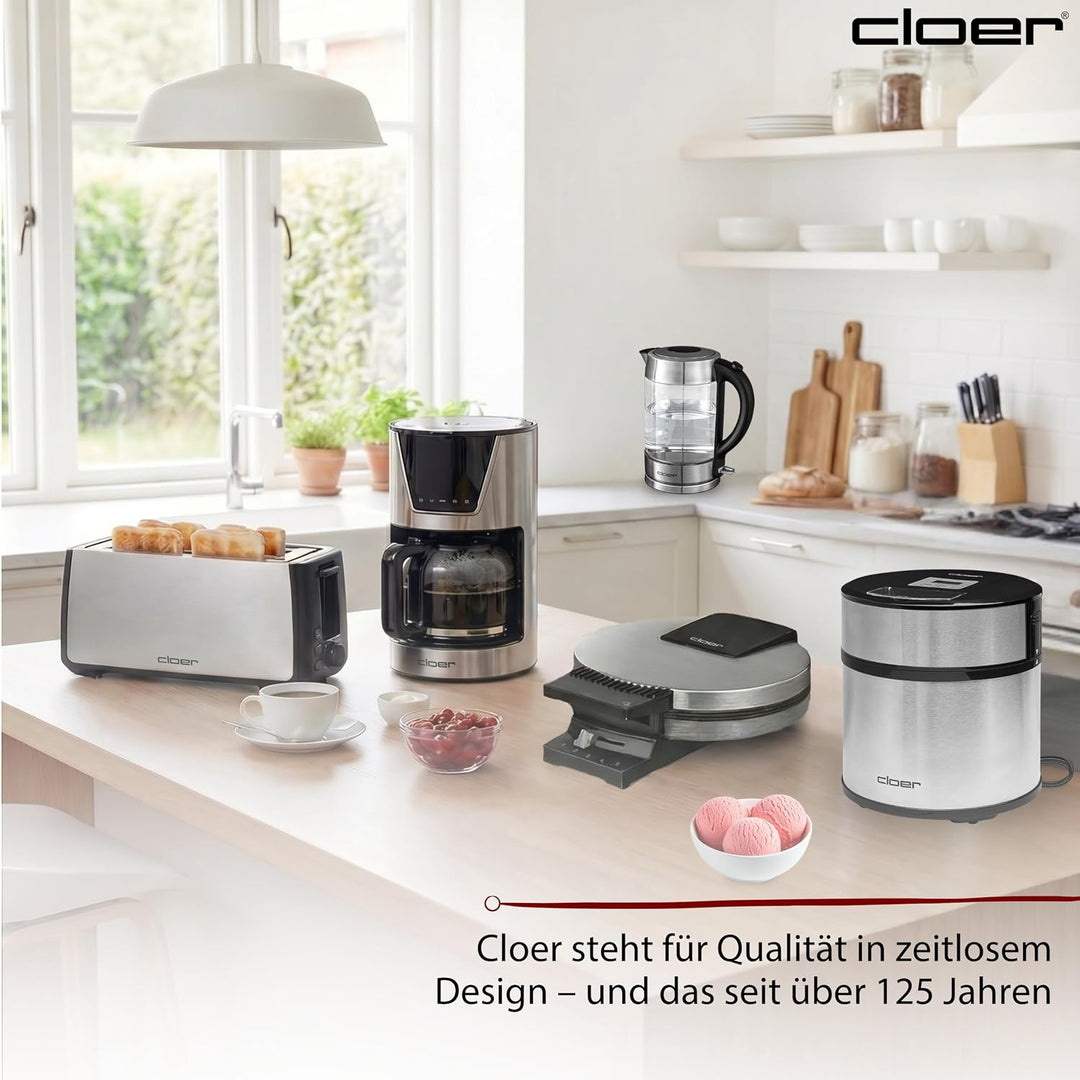 Cloer 9959 Eismaschine für Eis Creme, Eis, Frozen Joghurt und Sorbet, 1,5 l Fassungsvermögen, LED-Di