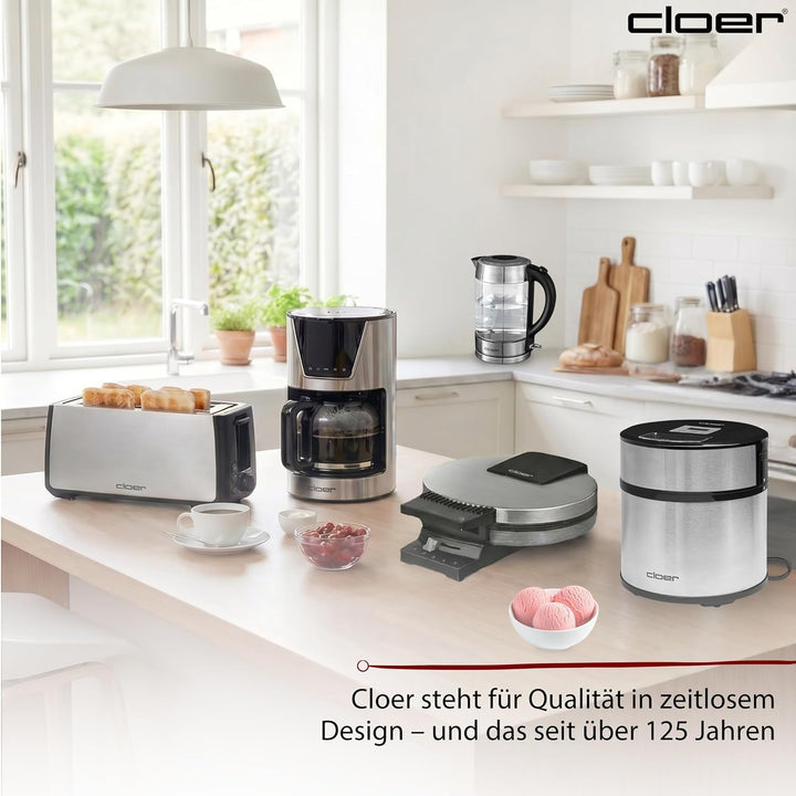 Cloer 9959 Eismaschine für Eis Creme, Eis, Frozen Joghurt und Sorbet, 1,5 l Fassungsvermögen, LED-Di