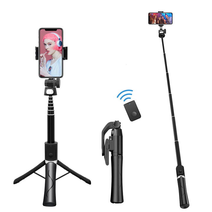 PIPRE Selfie Stick Stativ, Faltbarer und ausziehbarer Bluetooth Stativständer mit kabelloser Fernbed