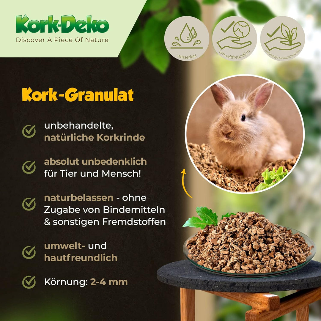 Kork-Deko 10 Liter Korkgranulat/Terrariensubstrat, subtropisch (2-4 mm) Korkschrot aus geschroteter