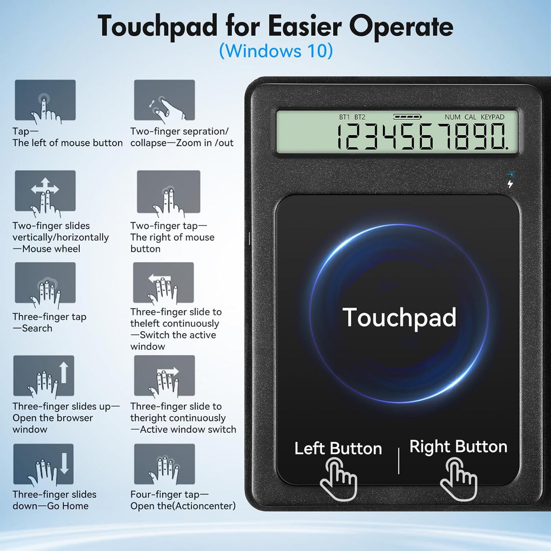 Bluetooth Numpad, Luckits Tragbar Ziffernblock kabellos mit Display & Touchpad-Rechner 23 Tasten Fal