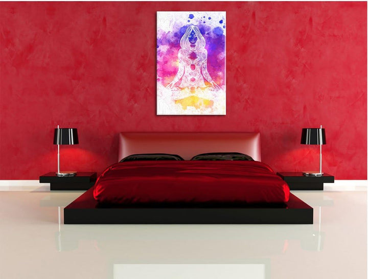 Pixxprint Lotoshaltung Yoga Kunst / 100x70cm Leinwandbild bespannt auf Holzrahmen/Wandbild Kunstdruc