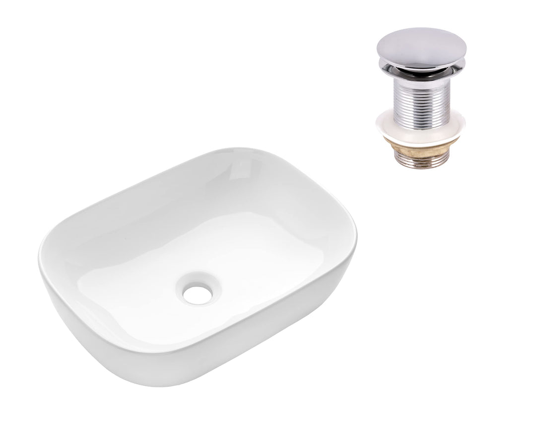 VBChome Waschbecken 45 x 32 cm Keramik Weiss Oval Waschtisch Pop-up ventil Click-Clack Handwaschbeck