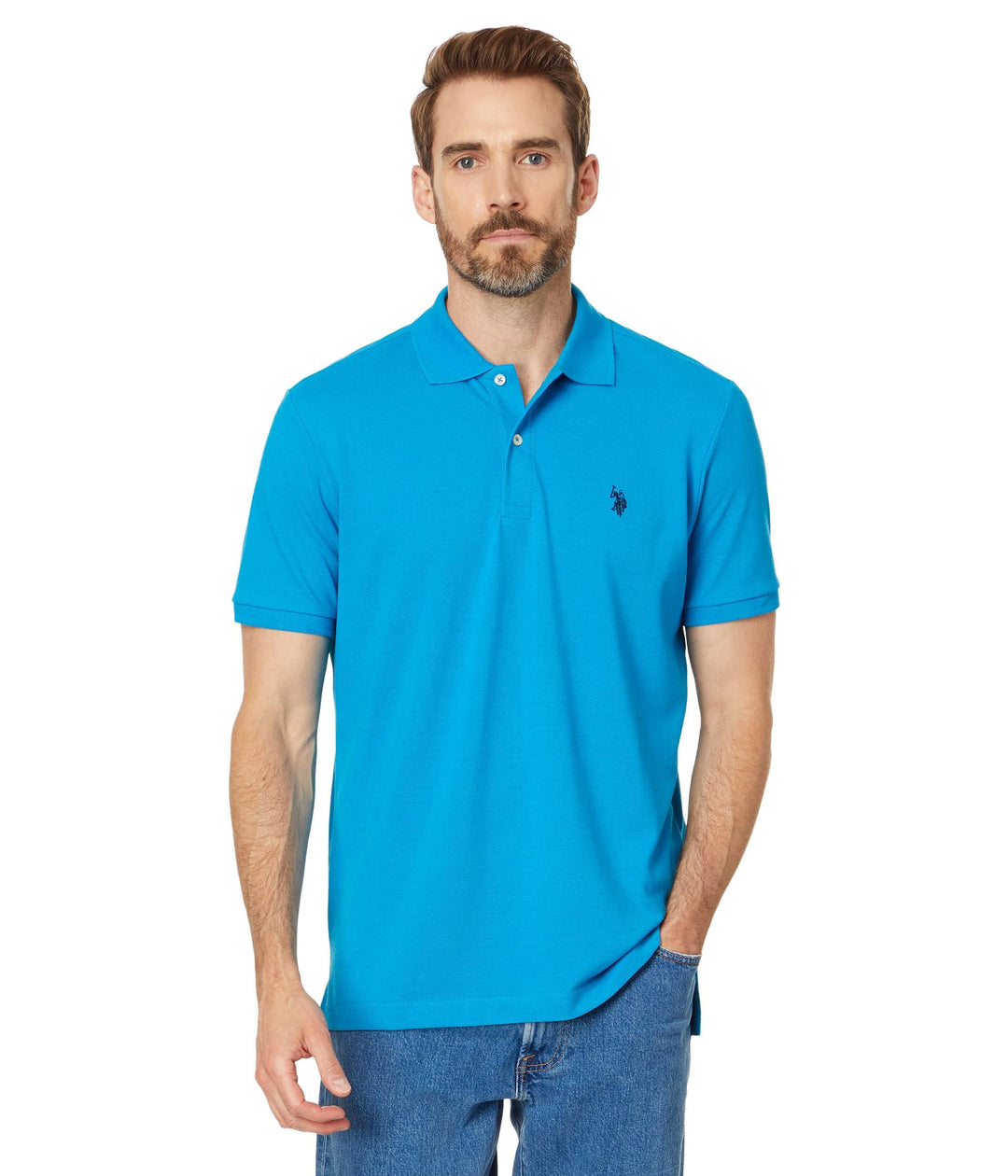 U.S. Polo Assn. Solid Interlock Kurzes Poloshirt für Herren S Türkis Heather, S Türkis Heather