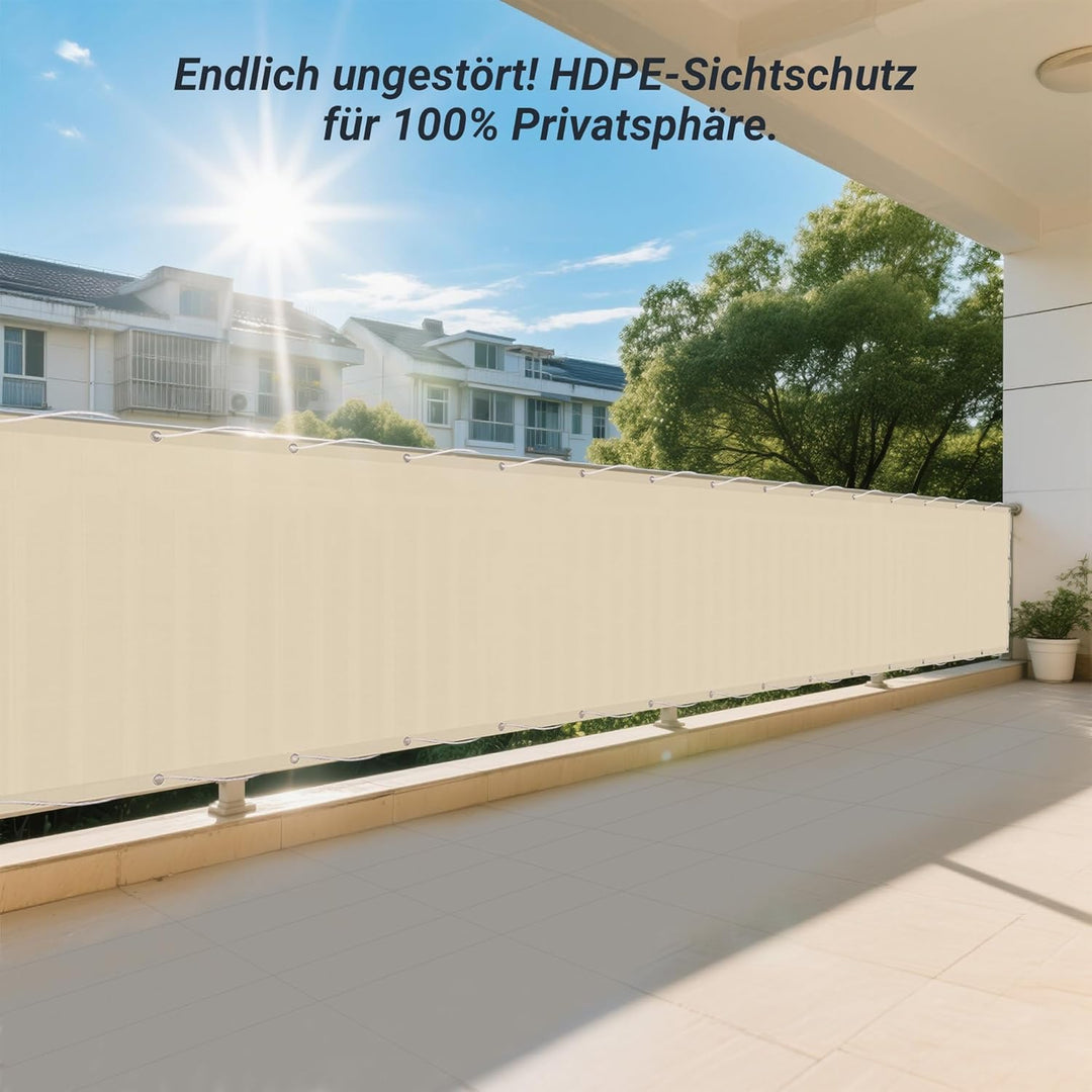Balkon Sichtschutz 90x500cm, Blickdicht &amp; wetterfest – Balkonabdeckung und Windschutz mit Ösen und K