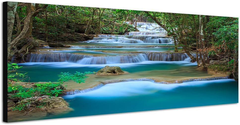 Paul Sinus Art Panoramabild auf Leinwand und Keilrahmen 150x50cm Thailand Wald Wasserfall Wildbach N