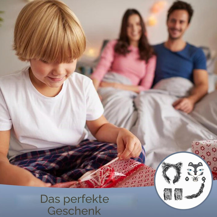 Wolfskostüm-Zubehör-Set, Wolfsohren, Handschuhe, Wölfe, Schwanz, Wölfe, Gesicht, Aufkleber, Kostüme