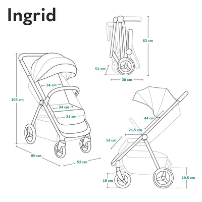 LIONELO INGRID Kinderwagen bis 22 kg von 6 Monaten bis 4 Jahren Grosse 360° schwenkbare Räder Volle