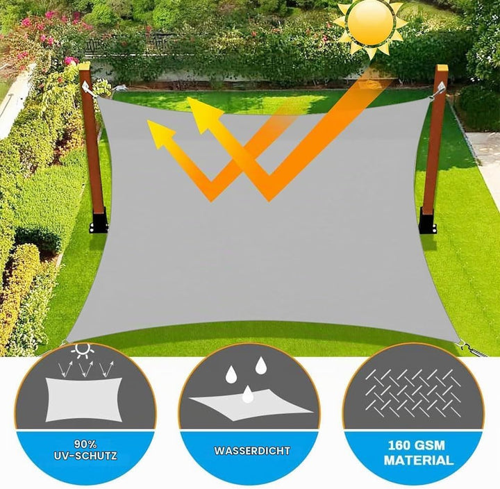 Sonnensegel Wasserdicht 2x3m mit Befestigungs, Sonnensegel Rechteckig für Balkon UV Schutz Sonnensch