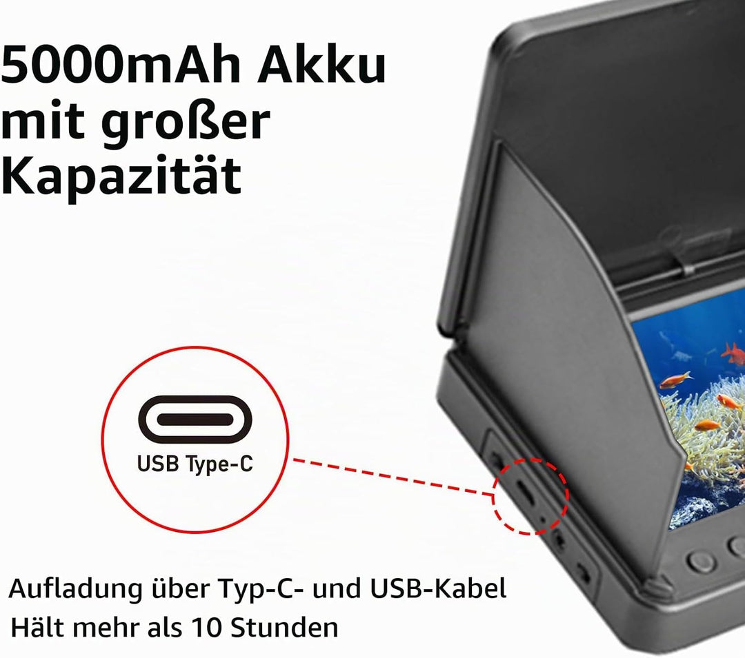 Unterwasser-Angelkamera Fischfinder, 5000 mAh IP67 wasserdichte Weitwinkelkamera mit Infrarot-Nachts