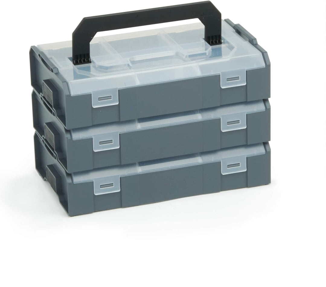 Bosch Sortimo L BOXX Mini anthrazit | 3 Stk. im Set Deckel transparent | Ideale Aufbewahrungsbox Sor