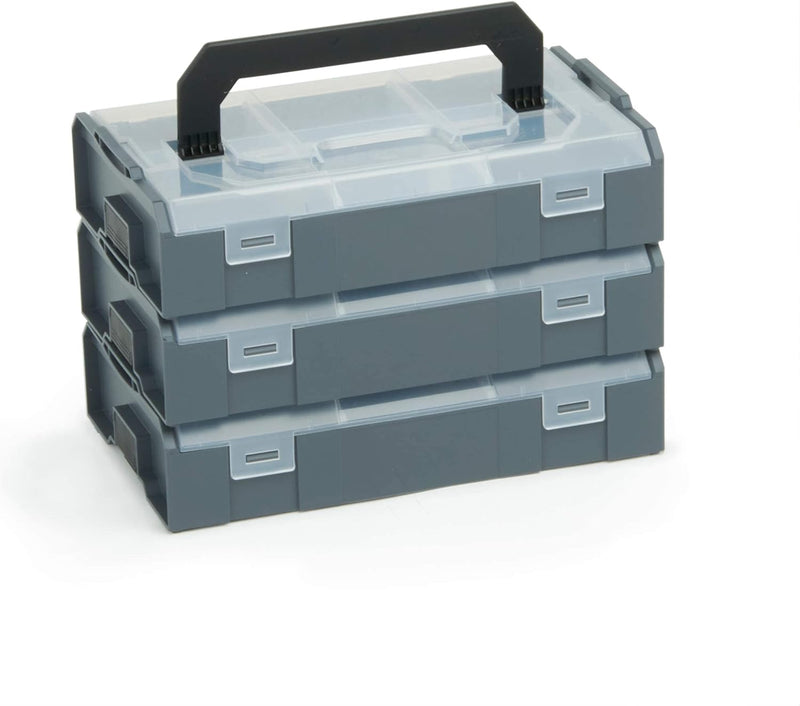 Bosch Sortimo L BOXX Mini anthrazit | 3 Stk. im Set Deckel transparent | Ideale Aufbewahrungsbox Sor