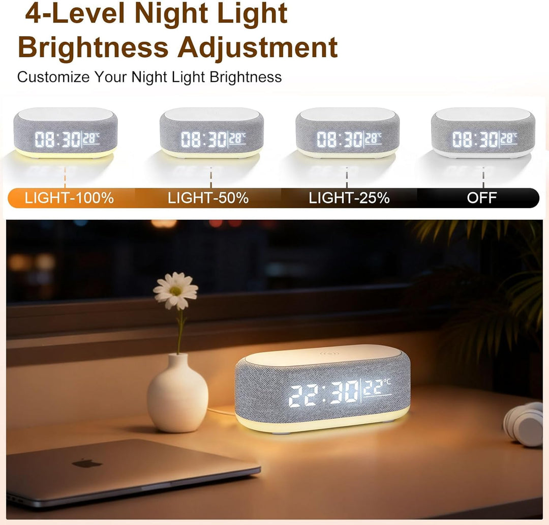 4 In1 Smart Wecker, Digitaler Tischwecker mit Licht und Ladestation, Radiowecker mit Ladefunktion &