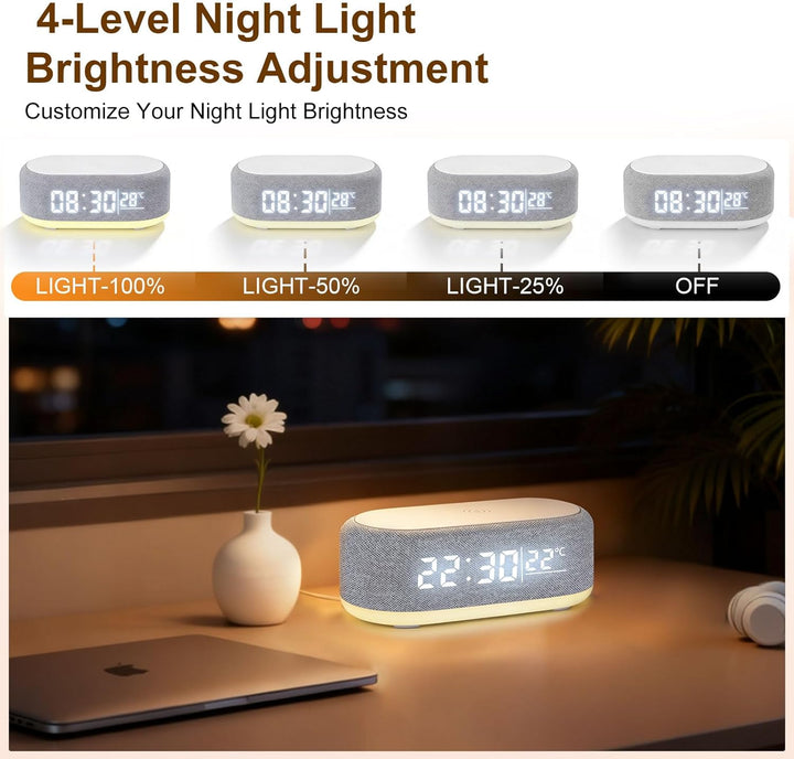 4 In1 Smart Wecker, Digitaler Tischwecker mit Licht und Ladestation, Radiowecker mit Ladefunktion &