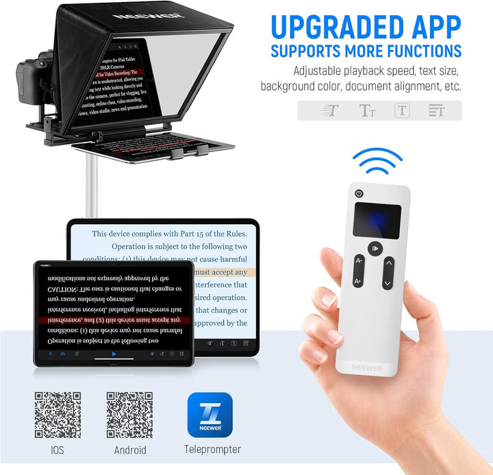 NEEWER Teleprompter X14 mit RT 110 Fernbedienung und APP Steuerung (Bluetooth Verbindung über NEEWER