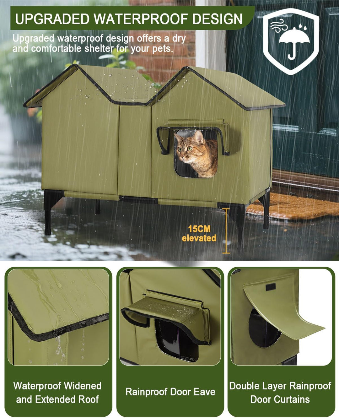 Outdoor Katzenhaus, Extra Large wasserdichtes Katzengehege mit erhöhter Basis, isoliertes Haustierha