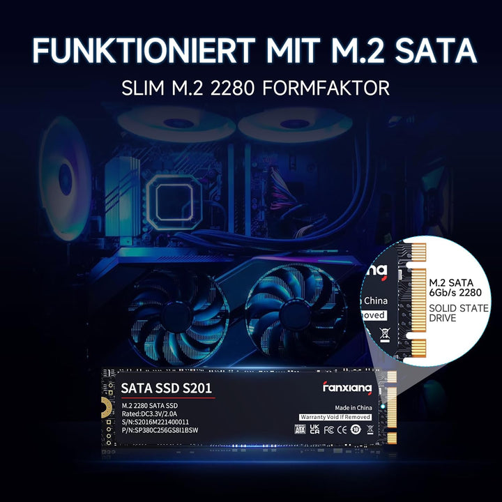 fanxiang M.2 SATA SSD 512GB 2280 Interne Festplatte mit SLC Cache, Hochgeschwindigkeits SSD M2, Lese