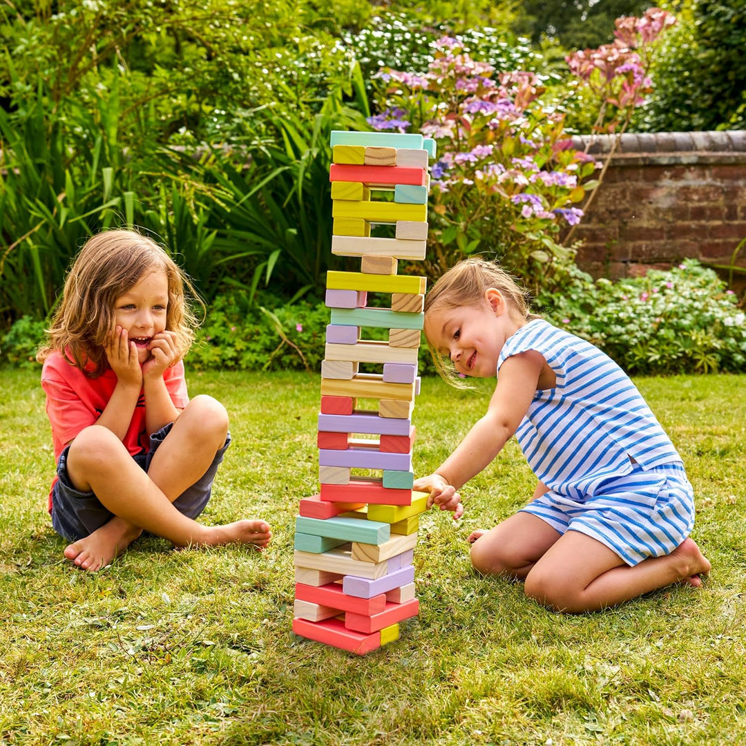 TP Toys Giant Wooden Tumble Tower FSC Certified Classic Tumbling Game with 60 Pastel Blocks & Matchi