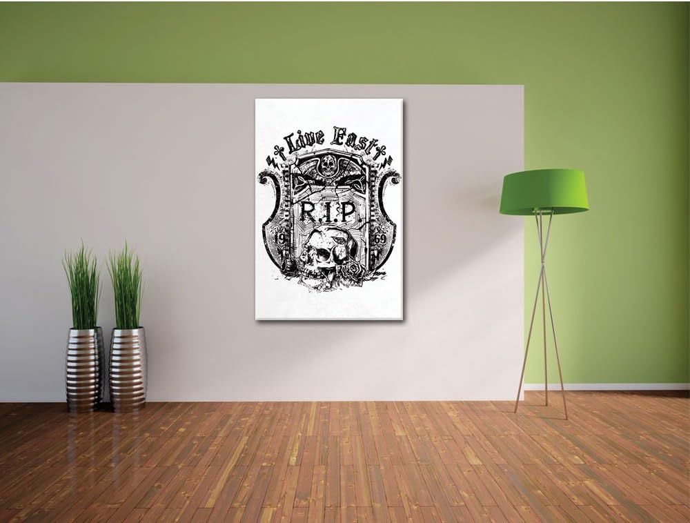 Pixxprint Rest in Peace White Bild auf Leinwand, XXL riesige Bilder fertig gerahmt mit Keilrahmen, K