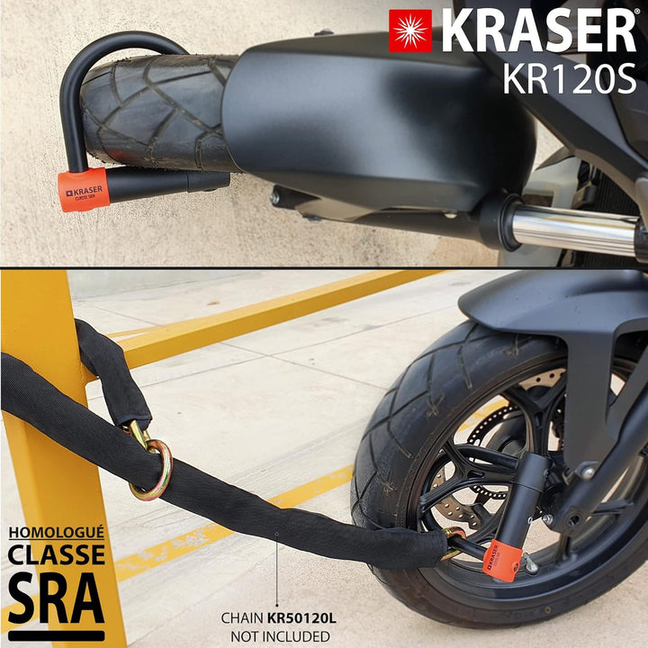 KRASER KR120S Solid U Vorhängeschloss SRA-geprüftes Motorradschloss Diebstahlschutz Motorrad Sicherh