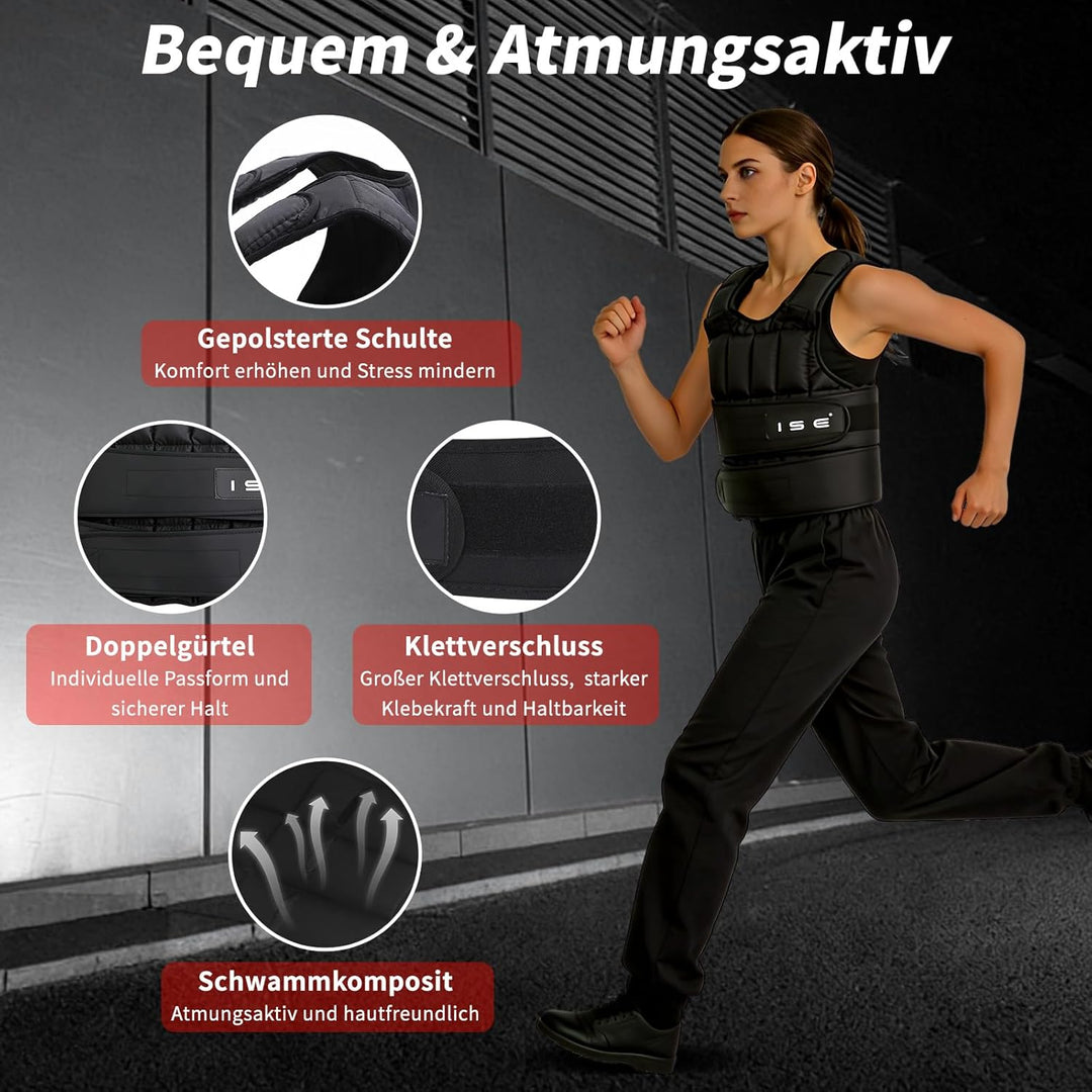 ISE Gewichtsweste Verstellbar von 5 kg 10 kg 15 kg 20 kg 25 kg 30 kg Gewicht Warnwesten für Gewicht