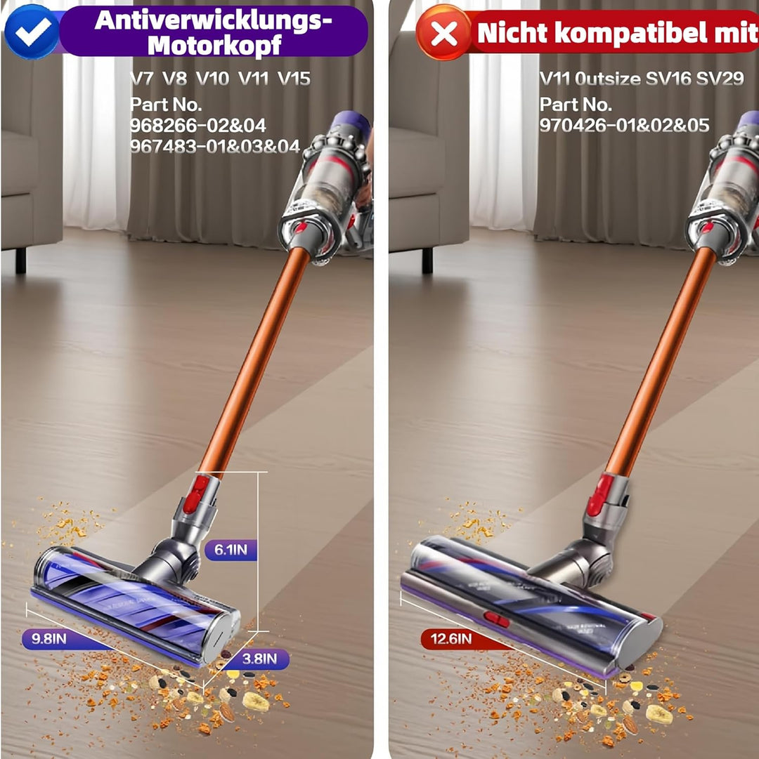 Torque Drive Bodendüse für Dyson V10 V11 V15, Anti-Tangle Elektrische Bodenbürste mit Direktantrieb,