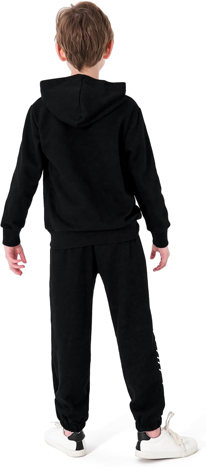 NATUST Kinder Trainingsanzug Jungen Mädchen Sportanzug Einfarbig Sweat Jogginganzug 120 Schwarz, 120