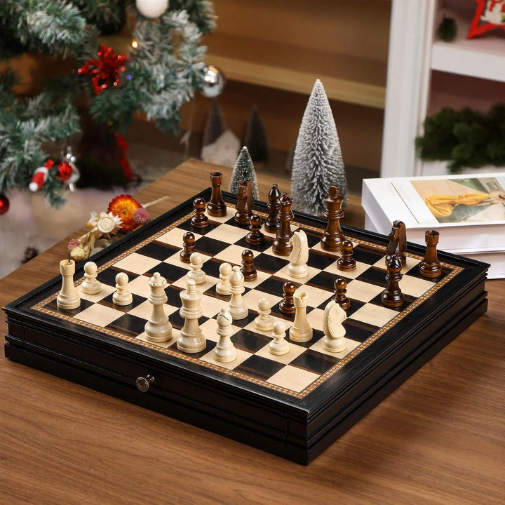 Peradix Schach Dame Spiel 2 in 1 Magnetisch Schachspiel aus Holz, 38 cm Schachbrett mit Aufbewahrung