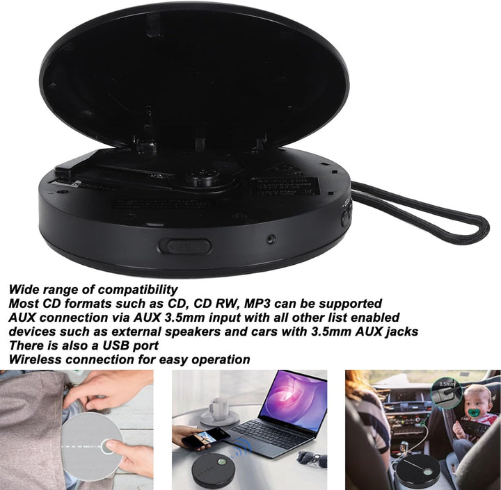 CD-Player, Tragbarer Bluetooth 5.0-CD-Musikplayer mit Wiederaufladbarem 2000-mAh-Akku, Aussenlautspr