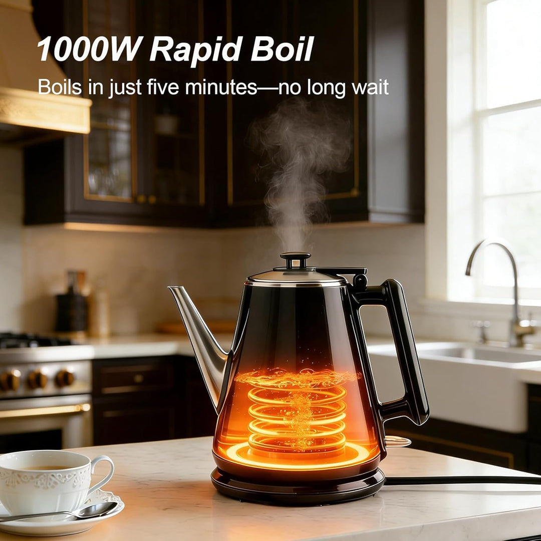 Wasserkocher 0,9 L – Kleiner Elektrischer Teekessel (1360 W) mit Edelstahl 304 Innenbehälter für Zuh
