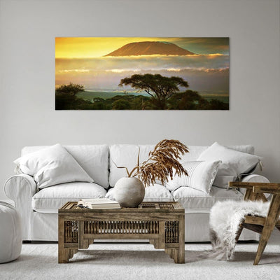 Wandbilder Dekoration Wohnzimmer Safari Tierwelt Berg Kenia Panorama Bilder auf Leinwand 120x50cm Le