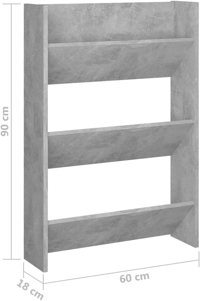homiuse Wand Schuhschrank 60x18x90 cm mit 3 Kippböden Schuhregal Wandbefestigung Betongrau Schuhbank