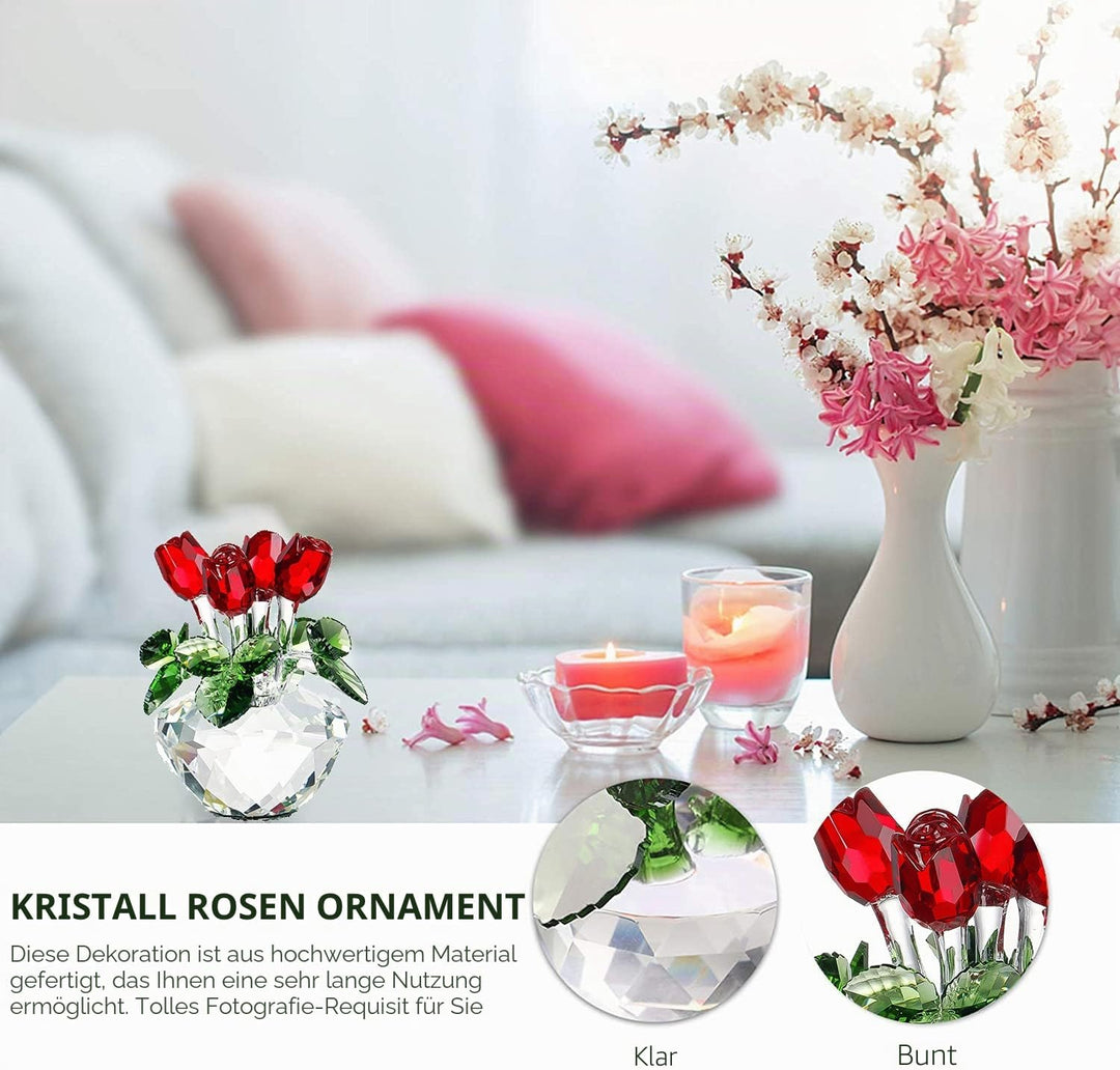 H&D Deko-Blumenstrauss aus Kristallglas rote Rosen mit Geschenkbox, Rot