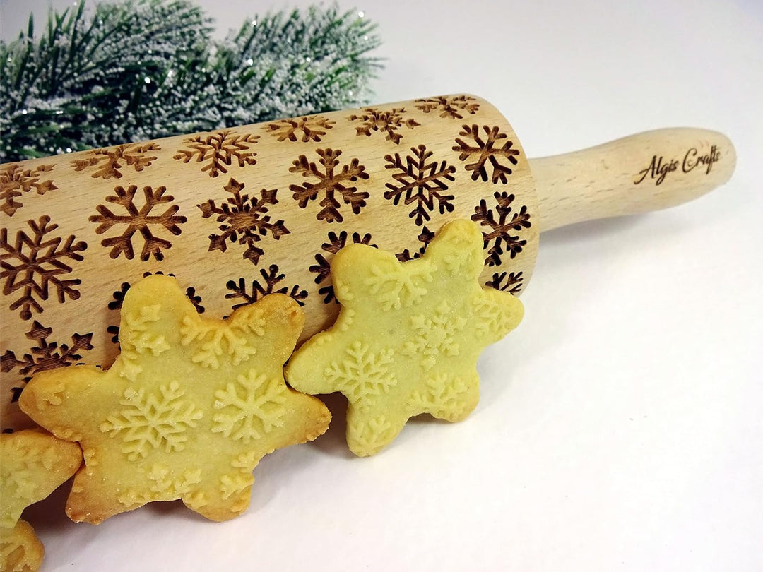 SCHNEEFLOCKE Nudelholz mit Muster Weihnachten Backen - Teigroller Holz für DIY Weihnachten Plätzchen