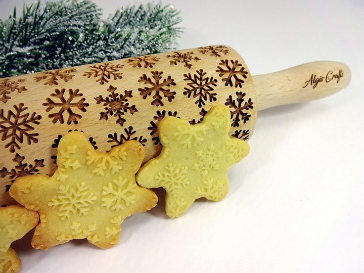 SCHNEEFLOCKE Nudelholz mit Muster Weihnachten Backen - Teigroller Holz für DIY Weihnachten Plätzchen
