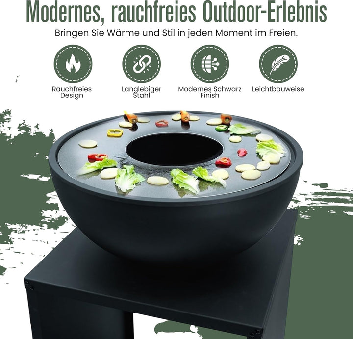 Feuerschale, Feuerstelle, 2 in 1, BBQ-Funktion, Raucharme Feuerkorb, Feuertonne, Holzofen, Deko Terr