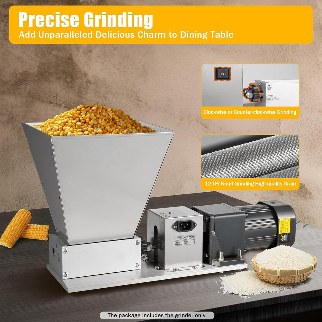 Elektrische Getreidemühle 75W mit Edelstahl-Walzen, 20kg/h | 4-Liter-Trichter, Walzenabstand 0–2,5 m