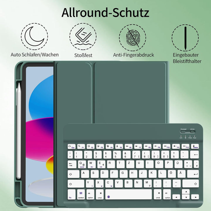 Hülle mit Tastatur für iPad A16 11. Generation 2025, iPad 10. Generation 2022 10,9 Zoll, Abnehmbarer