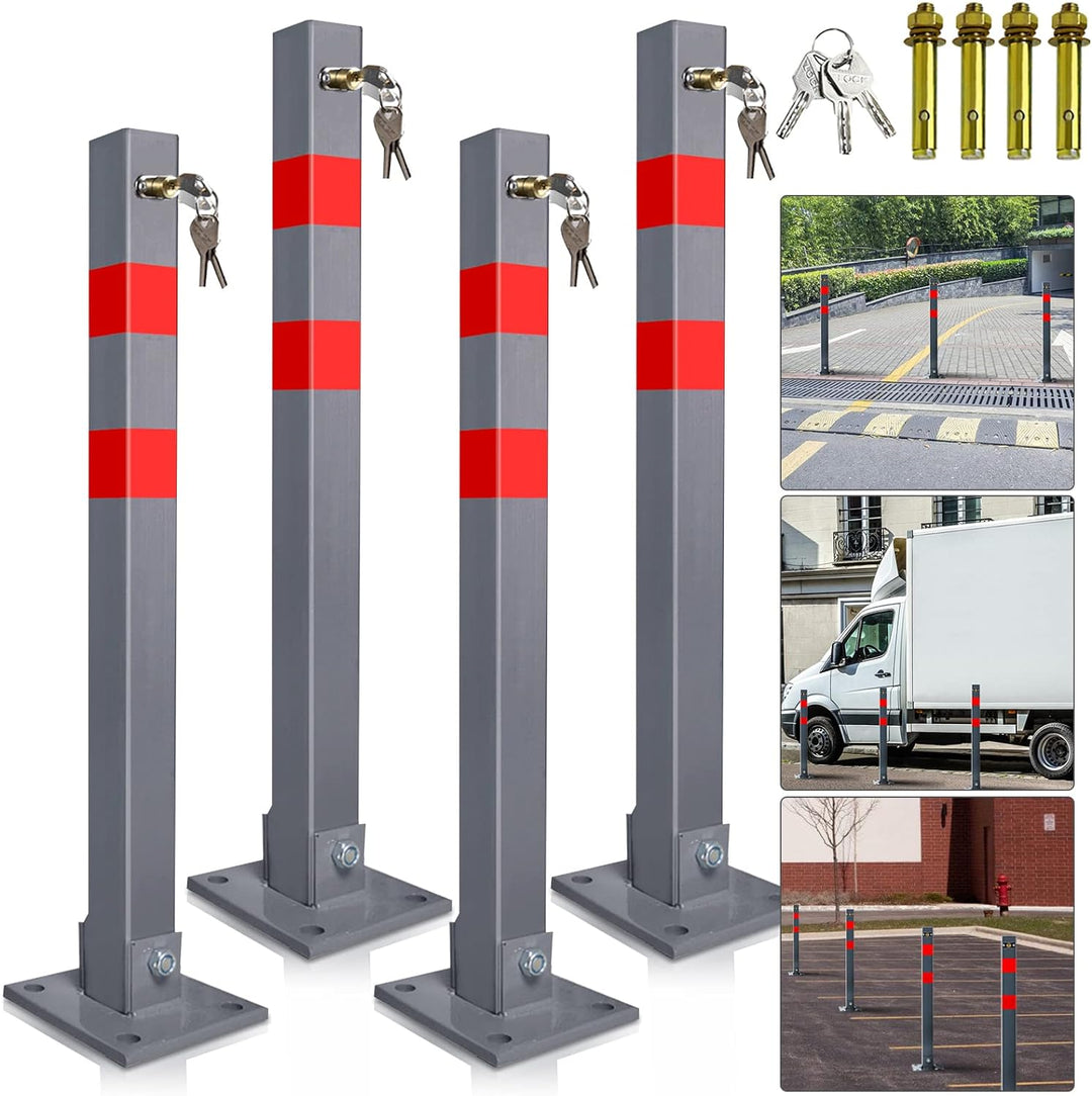 Yakimz Parkpfosten Parkplatzsperre 3 Schlüssel Sperrpfosten klappbar Stahl Robust Standfuss Stabil P
