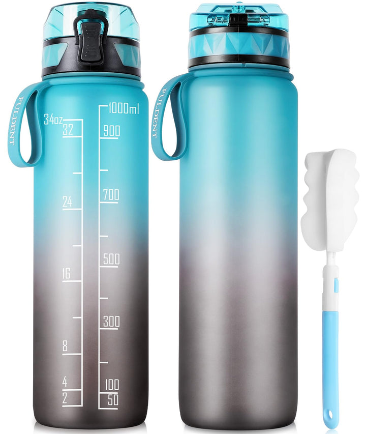 FULDENT Trinkflasche 1L Sport Wasserflasche [Trinkflasche BPA Frei] Trinkflasche mit rutschfest Gumm