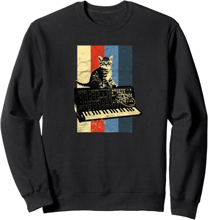 Vintage Analog Synthesizer & Cat Synth Retro Studio Gear Sweatshirt