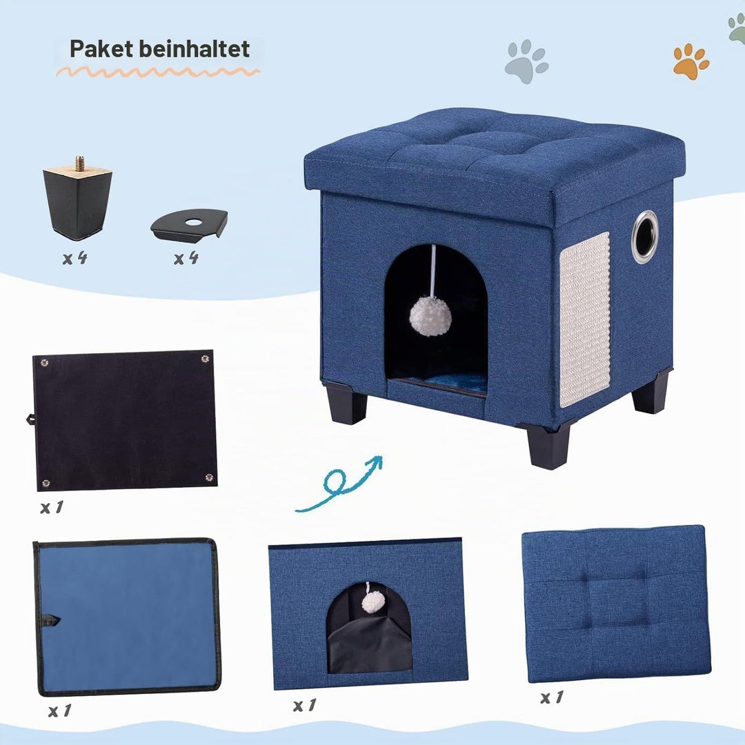 BRIAN &amp; DANY Faltbare Katzenhöhle Grosse Katzen, Katzenhaus Höhle für Katzen mit Kratzbrett und Spie
