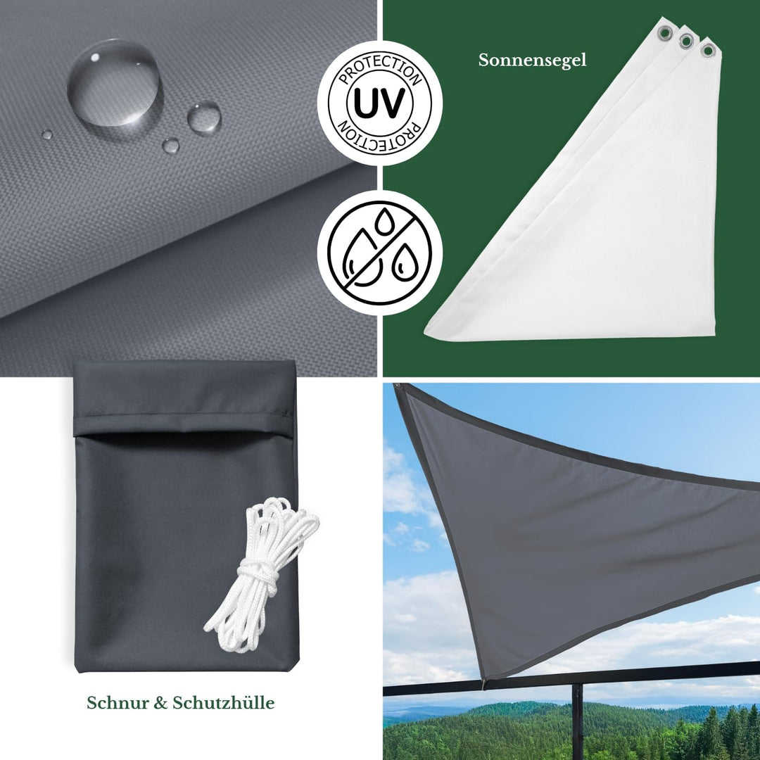 Tom'Shop Sonnensegel Graphit Rechteck 2x3m | Wasserabweisend, Sonnenschutz, Wetterbeständig, Für Pat