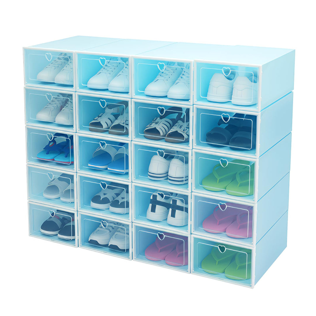 Schuhkarton 20er Set – Schuhbox Klappdeckel mit transparentem Fenster, stapelbar für 23×33×14 cm Sne