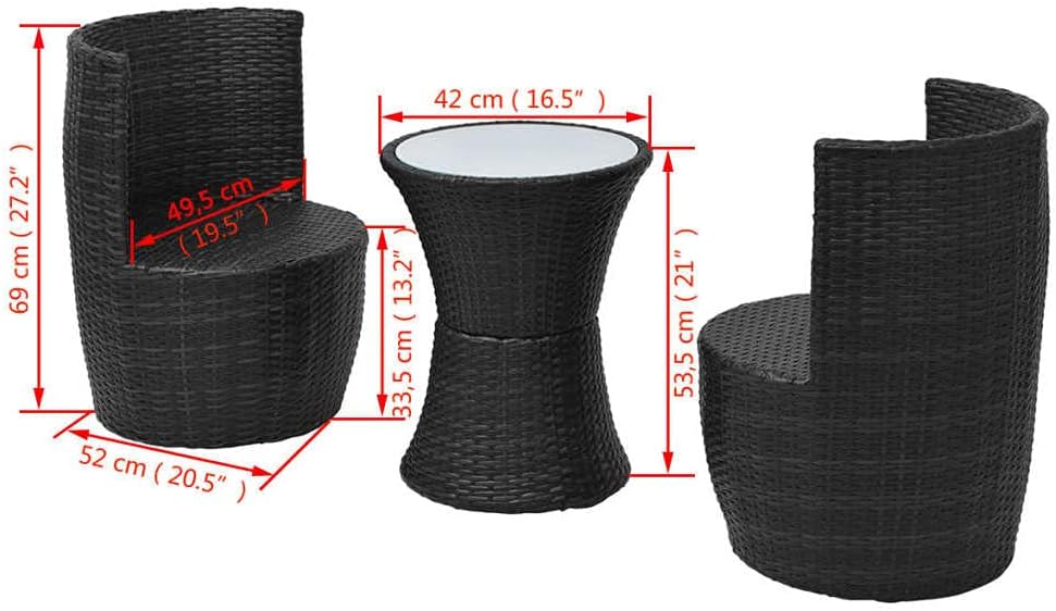 vidaXL Gartenmöbel 5-TLG. Poly Rattan Bistroset Sitzgruppe Garnitur Balkonset Schwarz, Schwarz